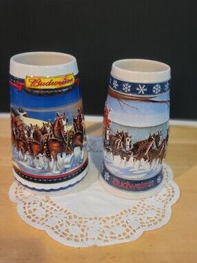 Pair of Vintage Budweiser Holiday Steins 1995 & 2002 Clydesdales